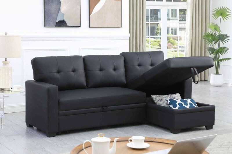 Upholstered Pull out Sectional Sofa with Chaise For Living Room
