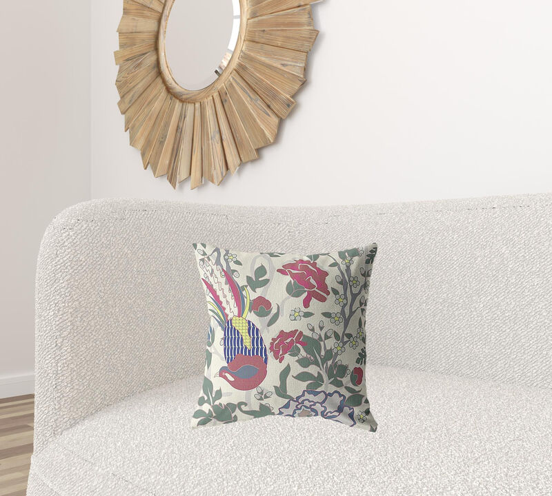 Hivvago 18"Pink Sage Peacock Zippered Suede Throw Pillow