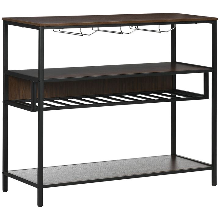 Dark Brown Wine Storage: Industrial 11-Bottle Rack with Glass Shelf