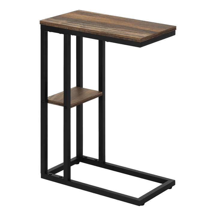 Monarch Specialties I 3673 Accent Table, C-shaped, End, Side, Snack, Living Room, Bedroom, Metal, Laminate, Brown, Black, Contemporary, Modern