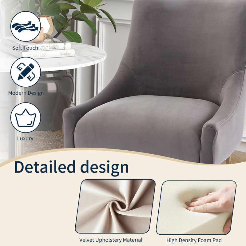 Grey Velvet Dg Chair with Pullg Handle and Adjustable Foot Nails(Set of 2)