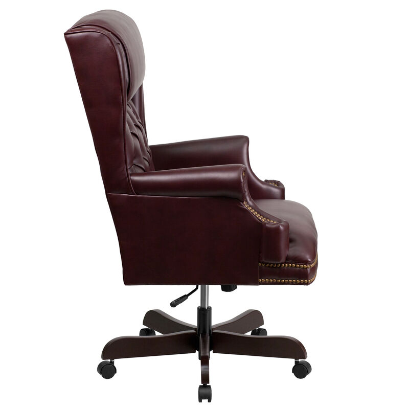 Ainslie High Back Traditional Tufted Brown LeatherSoft Executive Ergonomic Office Chair with Oversized Headrest & Nail Trim Arms