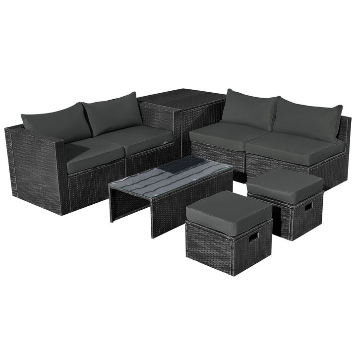 8 Pieces Patio Rattan Storage Table Furniture Set