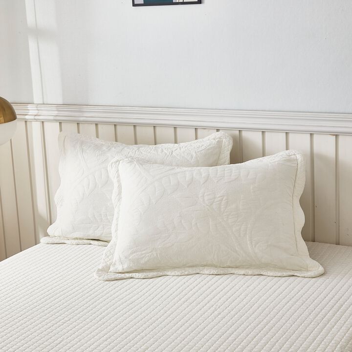 MarCielo 2 Piece 100% Cotton Quilted Pillow Shams Embroidered Farmhouse