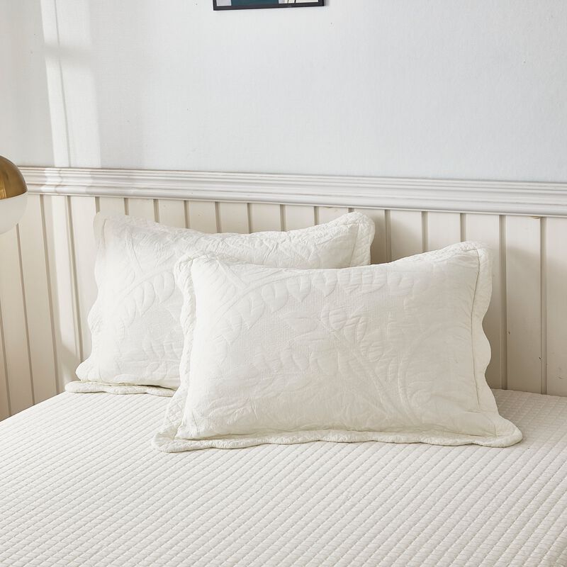 MarCielo 2 Piece 100% Cotton Quilted Pillow Shams Embroidered Farmhouse