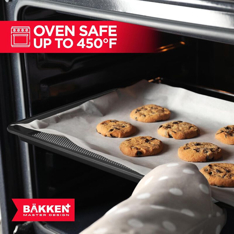 BAKKEN Kitchen Baking Pans - Nonstick Gray Coating, 13.58’’ × 9.65’’ Commercial Grade Carbon Steel Cookie Sheet, Diamond Texture Bottom
