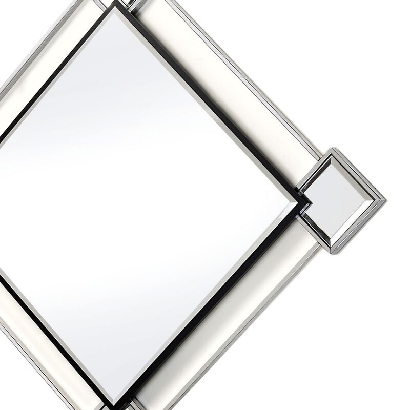 Diamond Shaped Beveled Accent Wall Mirror with Mirror Inserts, Silver-Benzara
