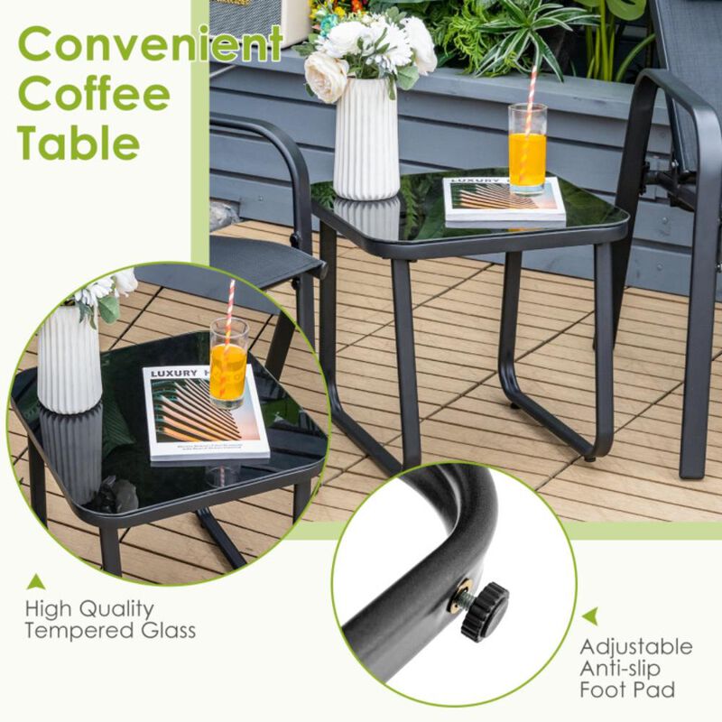 Hivvago 3 Pieces Stackable Patio Bistro Conversation Set with Adjustable Backrest