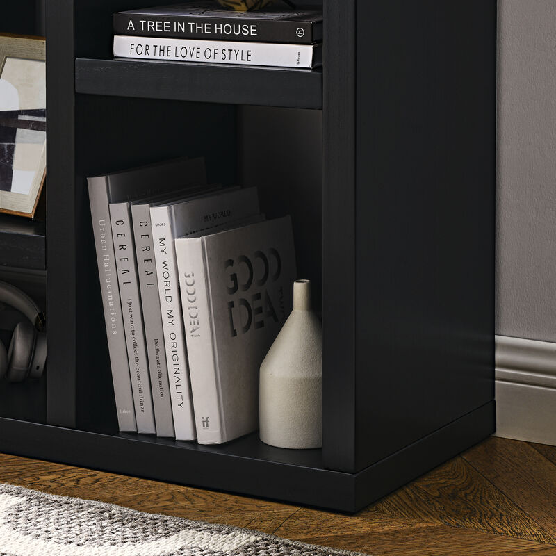 35.63 in.Tall Black Wood 7-Shelf Bookcase with Shelve
