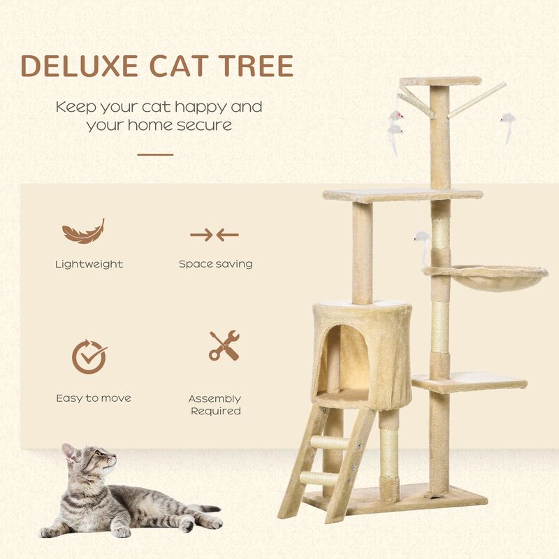 Beige Kitty Playground: 52" Multi-Level Cat Tree with Scratching Post