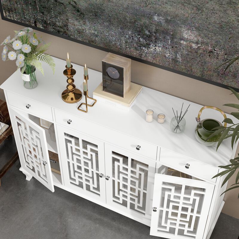 FUFU&GAGA White Buffet Cabinet with Storage & Drawers, MDF & Tempered Glass Construction (55.1" W x 35.4" H x 15.7" D), White