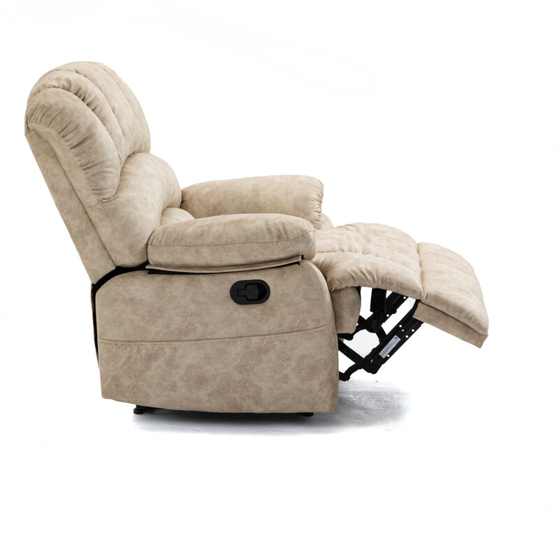 Large Manual Recliner Chair In Fabric For Living Room, Beige