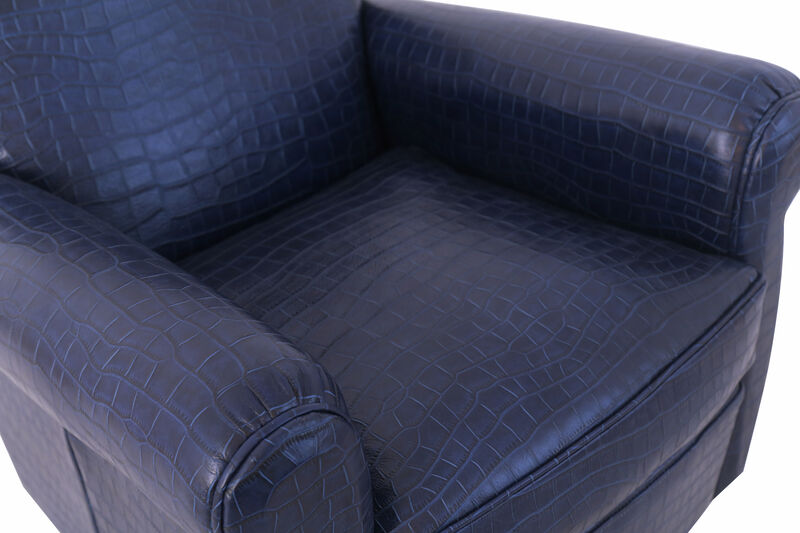 Pasargad Home Vicenza Collection Leather Wing Chair, Blue