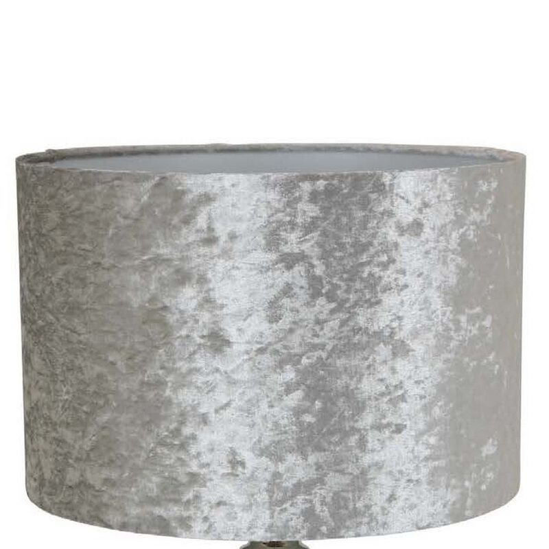 22 Inch Table Lamp, Drum Shade, Drop Style Glass Body, Silver Finish - Benzara