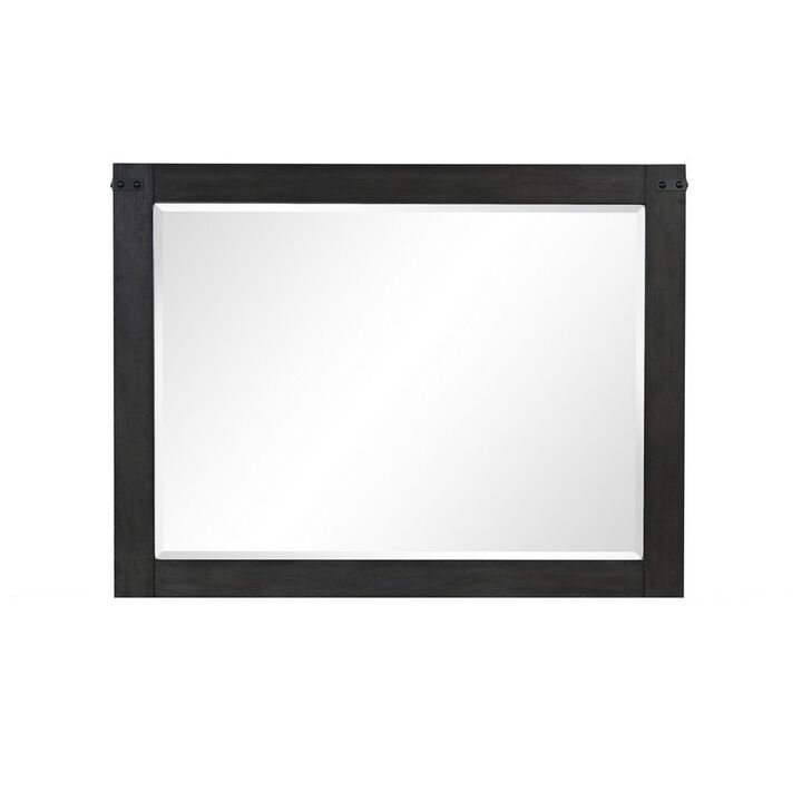 Benjara Galle 38 x 50 Dresser Mirror, Rectangular, Metal Accents, Dark Wood, Gray, Black