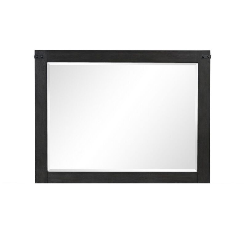Benjara Galle 38 x 50 Dresser Mirror, Rectangular, Metal Accents, Dark Wood, Gray, Black