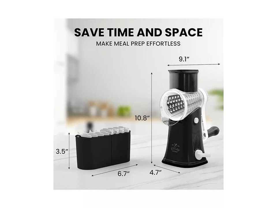 Zulay Kitchen 5 Blade Rotary Cheese Grater with 5 Interchangeable Drums Hand Crank Cheese Shredder and Slicer with Reinforced Suction