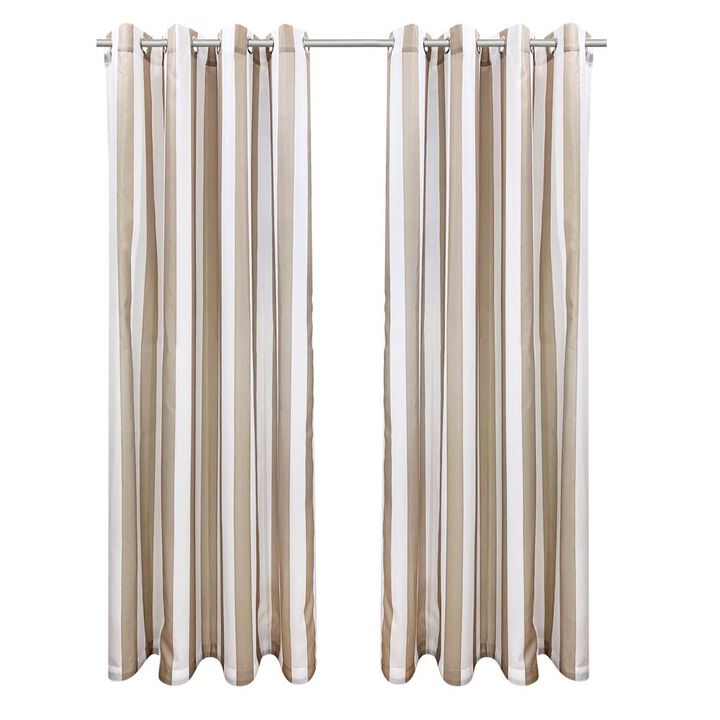Commonwealth Seascapes Stripes Light Filtering Satiny Look Provide Privacy Grommet Outdoor Panel Pair Each Linen