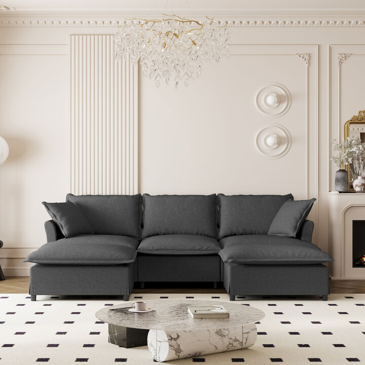 Merax Chenille Sectional Sofa with Ottoman