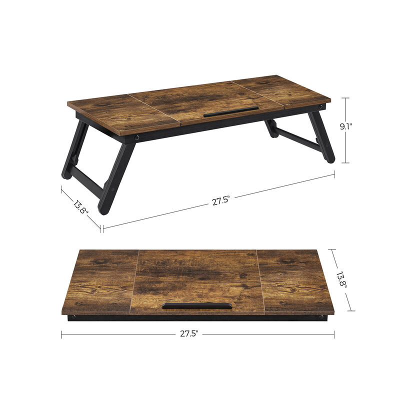 Rustic Dark Brown Laptop Desk - Adjustable Tilt Top, Folding Legs, and Drawer for Bed, Sofa, and Breakfast