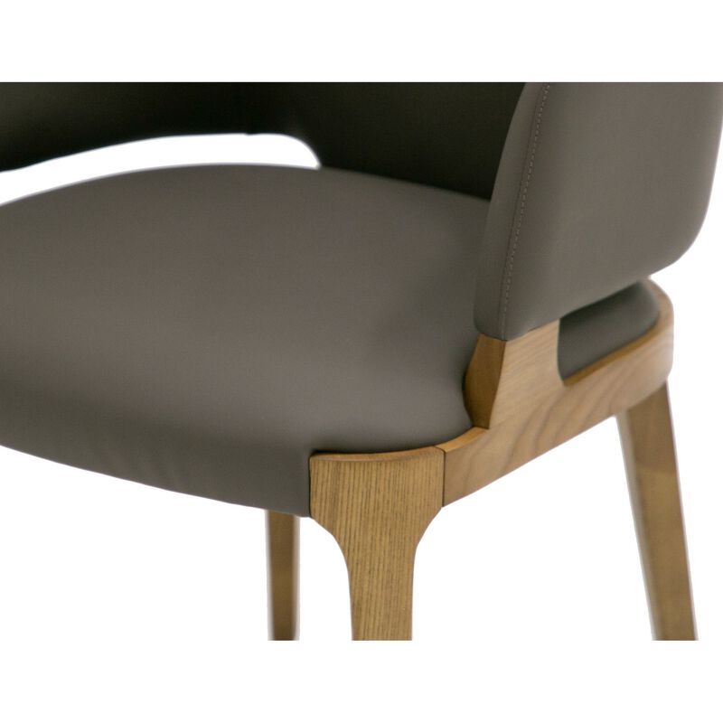 22 Inch Dining Chair, Gray Vegan Faux Leather, Curved Back, Solid Wood-Benzara