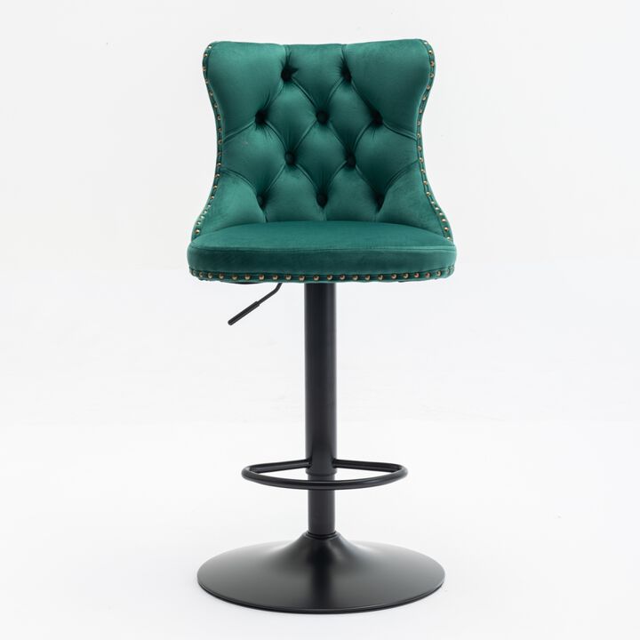 Adjustable Velvet Barstools, Set of 2, Green