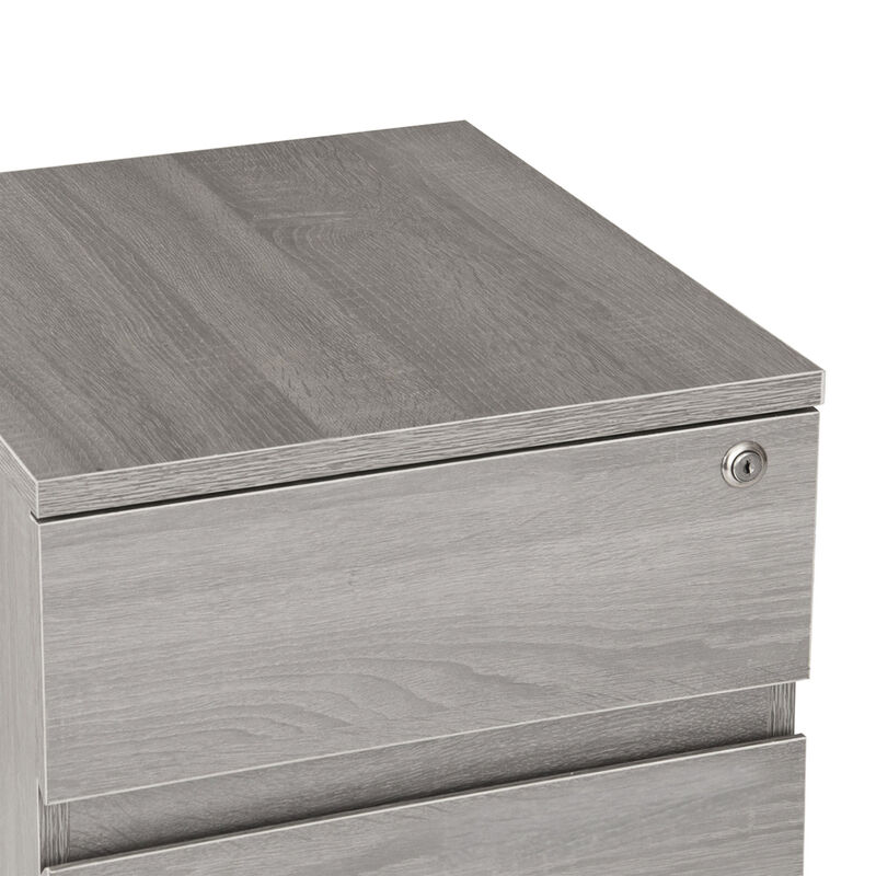 Rolling Two Drawer Vertical Filing Cabinet with Lock and Storage, Grey