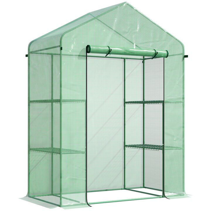 56" x 29" x 77" Portable Walk-In Greenhouse w/4-Tier Shelves & Roll Up Door