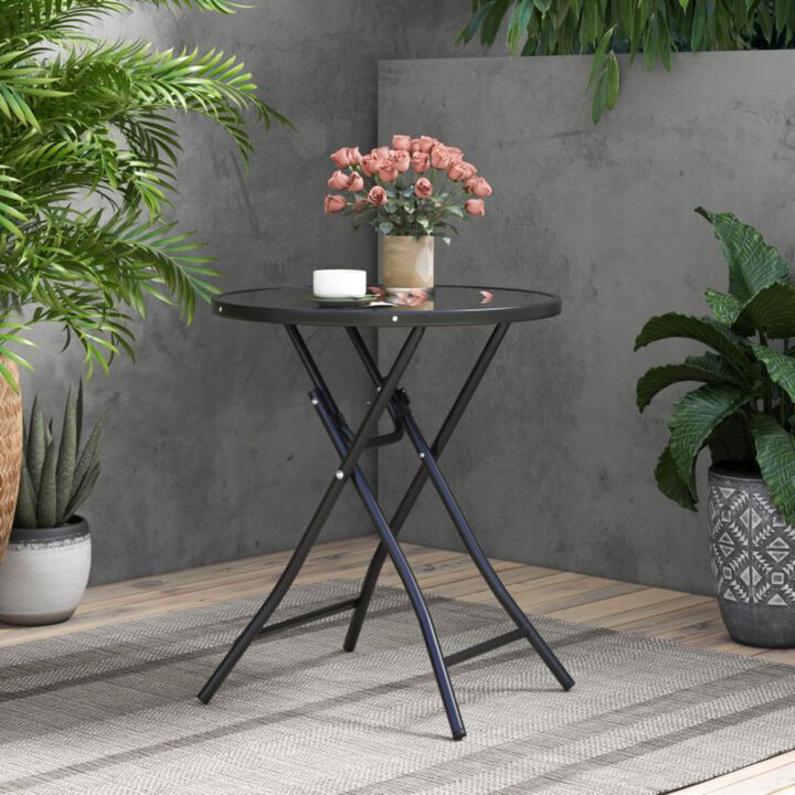 Hivvago 23 Inch Round Bistro Table with Tempered Glass Tabletop