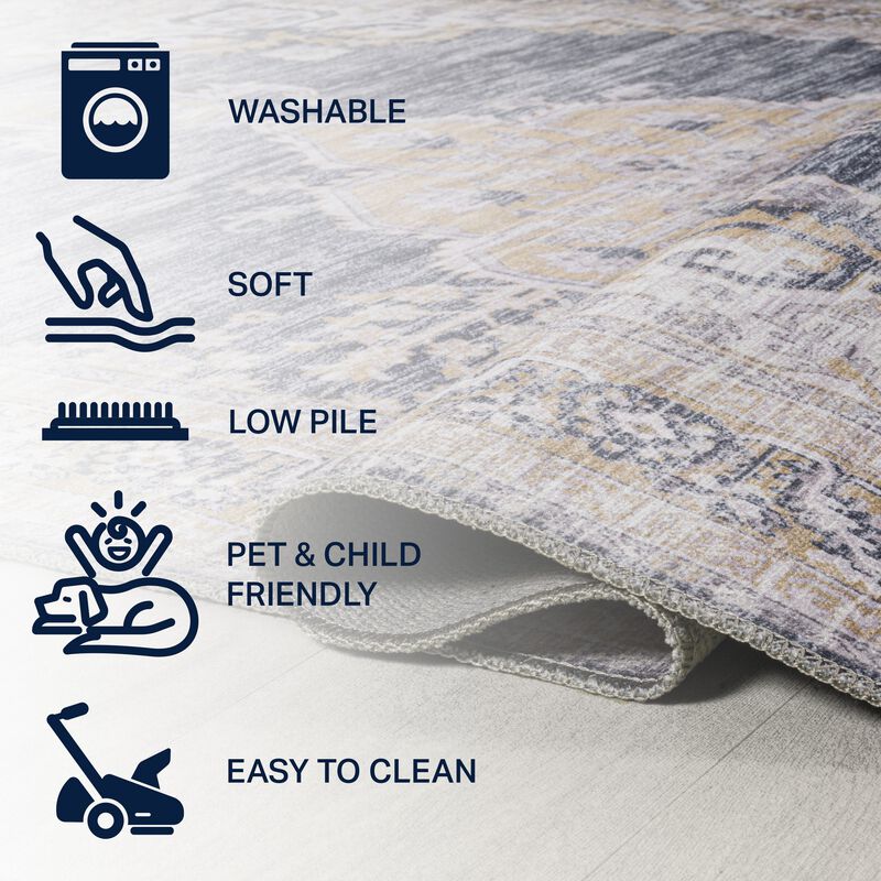 Wincer Chenille Cottage Medallion Machine-Washable Area Rug