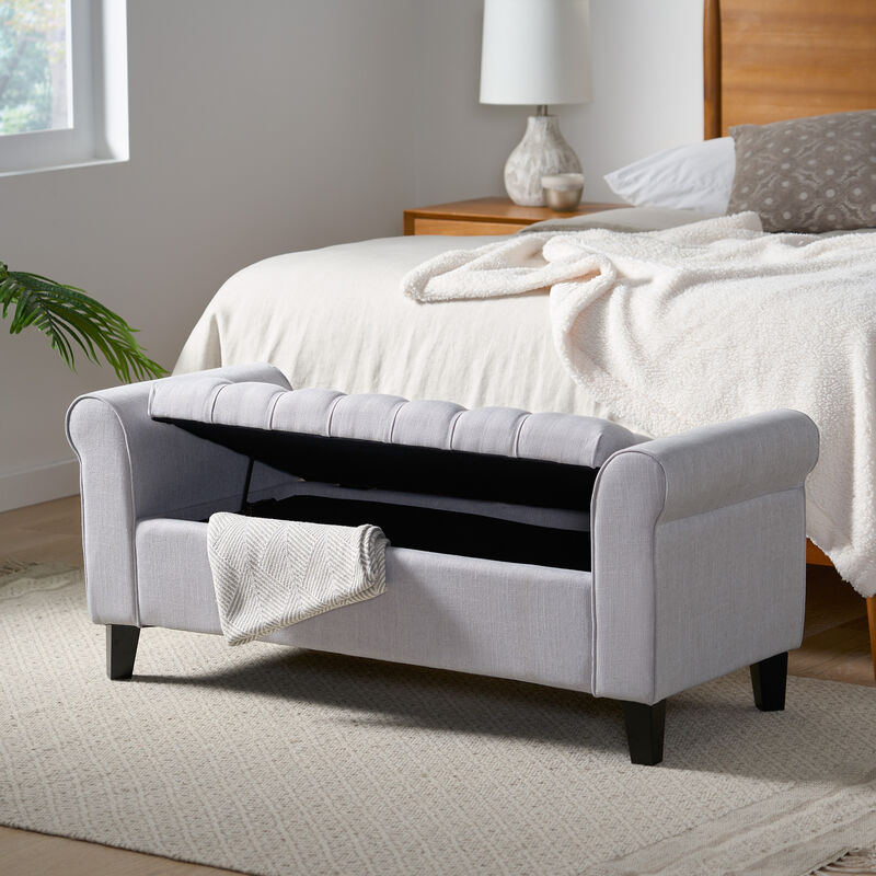 Contemporary Button-Tufted Storage Ottoman with Rolled Arms