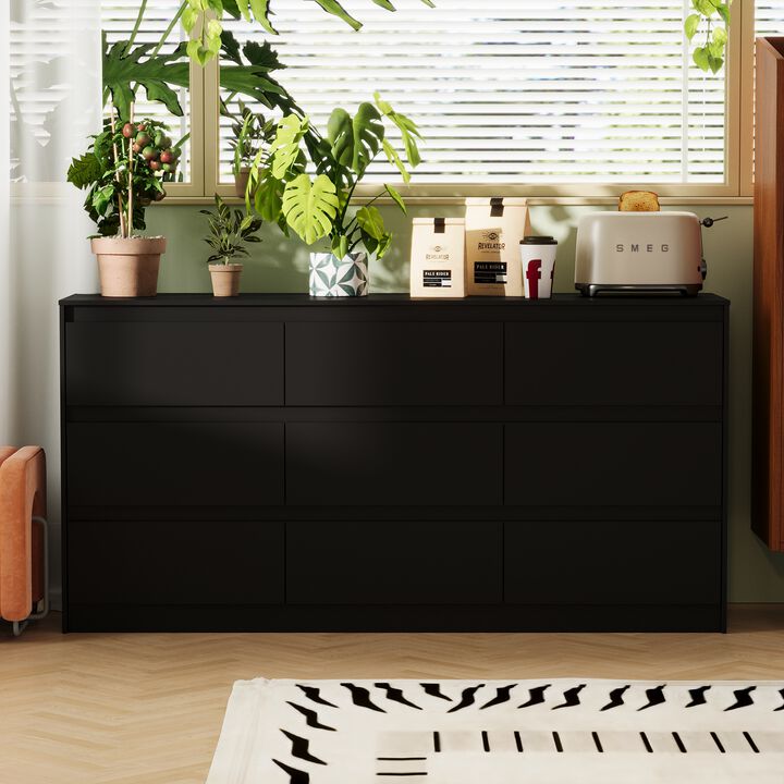 FUFU&GAGA  Modern Black 9-Drawer Dresser with Ample Storage for Bedroom and Living Room (63" W x 31.5" H x 15.7" D) Black