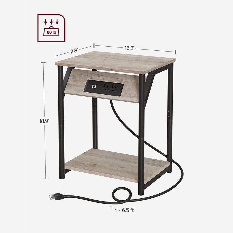 Side Table with Charging Station - Convenient End Table Featuring USB Ports and Outlets