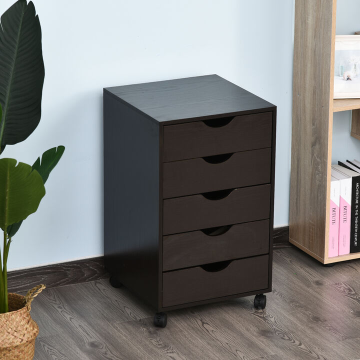 5 Drawer Filing Cabinet Home Office Mobile Storage Organizer Brown