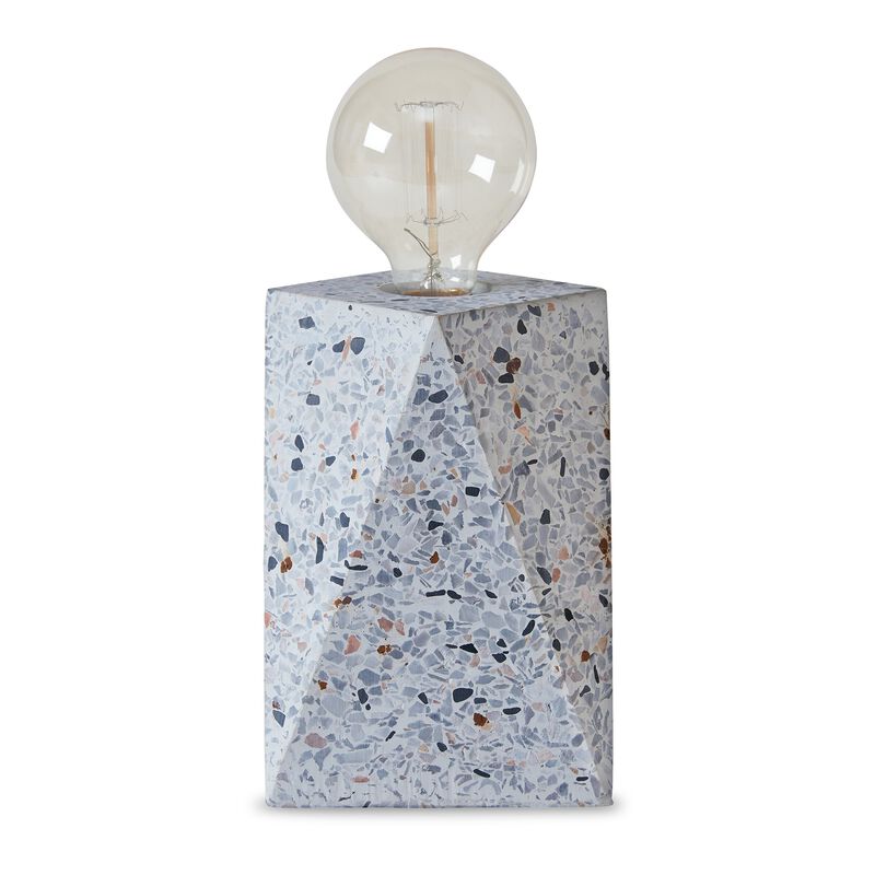 Joen 7 Inch Modern Small Table Lamp, Solid Stone Sculpture, White Terrazzo - Benzara
