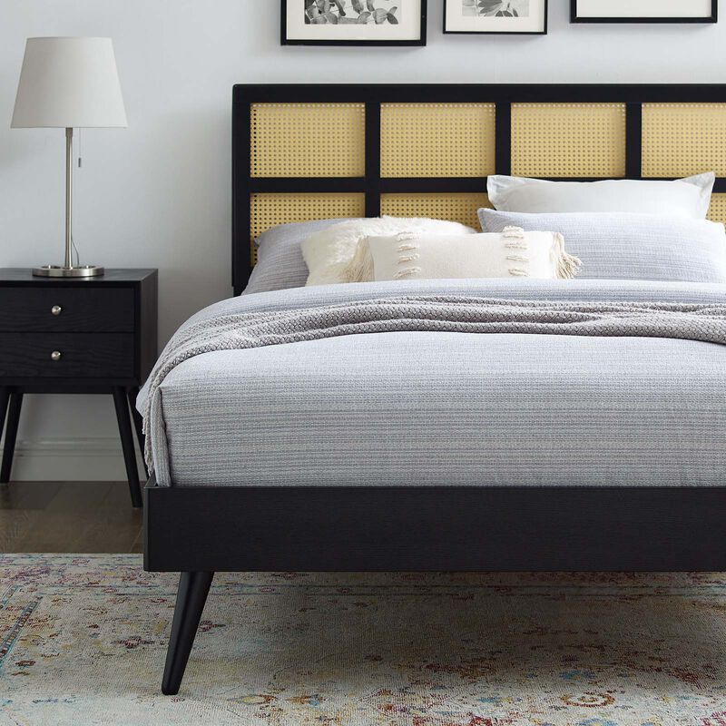 Modway - Sidney Cane and Wood King Platform Bed with Splayed Legs