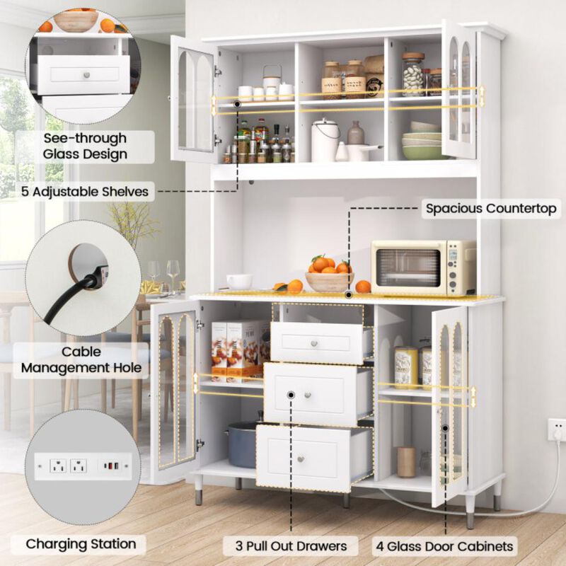 Hivvago 73 Inch Kitchen Pantry Storage Cabinet Freestanding Buffet Cabinet with LED Lights