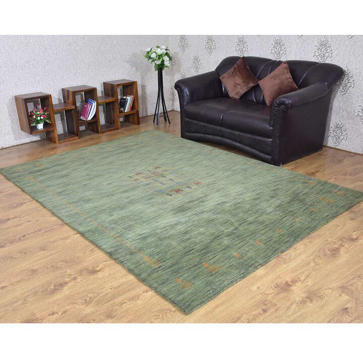 RUGSOTIC CARPETS HAND KNOTTED LOOM WOOL ECO-FRIENDLY AREA RUGS  - 6'x9', Rectangle, Green Color, Contemporary Modern Design, High Pile Thick Handmade Anti Skid Rugs for Living Room (L00583)