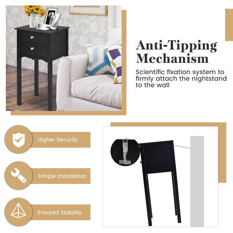 Side Table End Accent Table with 2 Drawers-Black