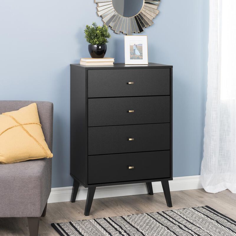 Prepac Milo Mid Century Modern  4-drawer Chest, Black