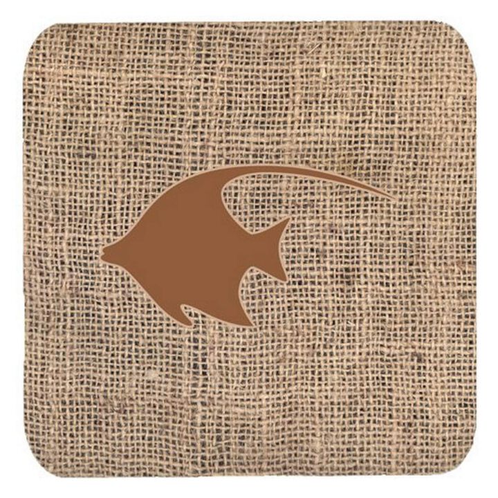 Caroline's Treasures BB1019-BL-BN-FC Fish-Angel Fish Burlap and Brown Foam Coasters (Set of 4), 3.5 H x 3.5 W, Multicolor