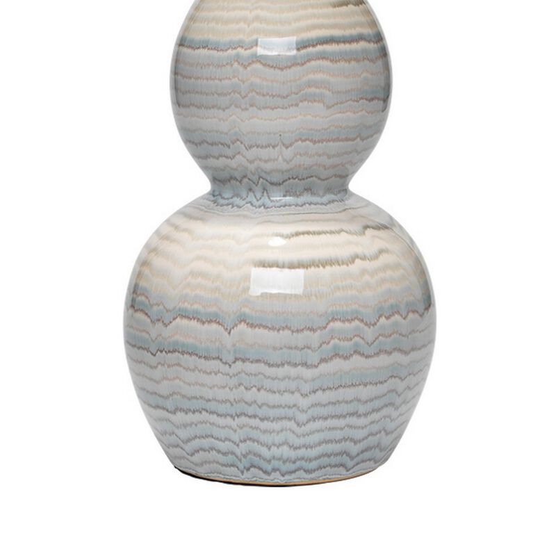 Ceramic Table Lamp with Neutral Waves Pattern, White and Blue-Benzara
