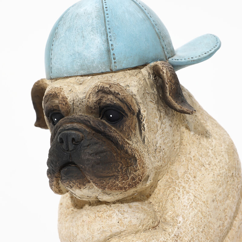 LuxenHome Baseball Fan Puppy Dog with Skateboard Sculpture Resin Statue, Indoor and Outdoor