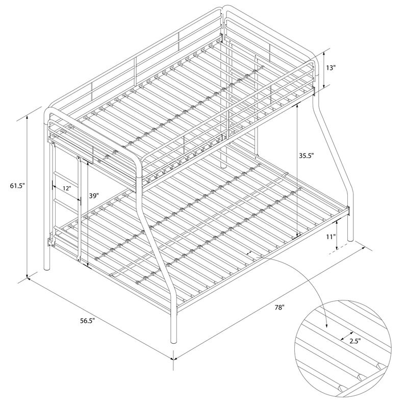 Atwater Living Cassia Twin over Full Metal Bunk Bed with Two Ladders and Safety Railings