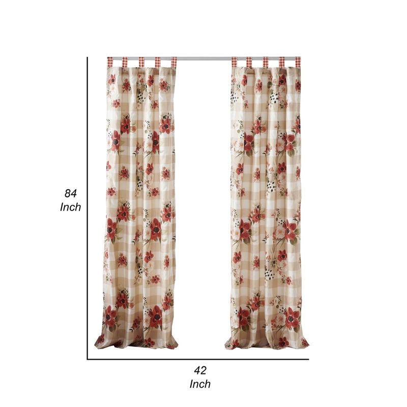 Lire 4 Piece Window Curtain Panel Set, Floral Print, Modern Multicolor - Benzara