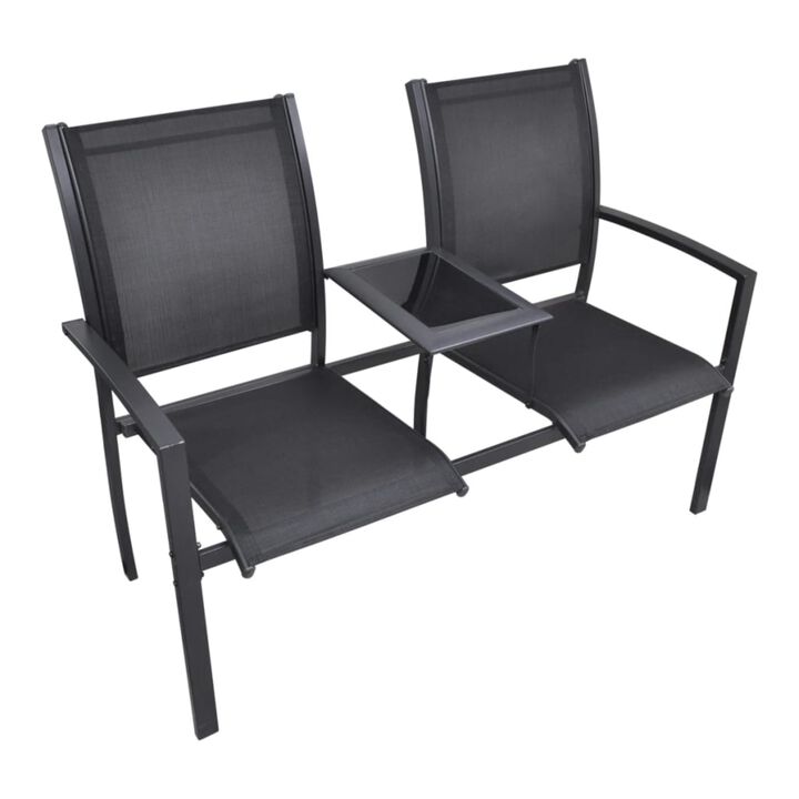 vidaXL 2 Seater Patio Bench 51.6" Steel and Textilene Black
