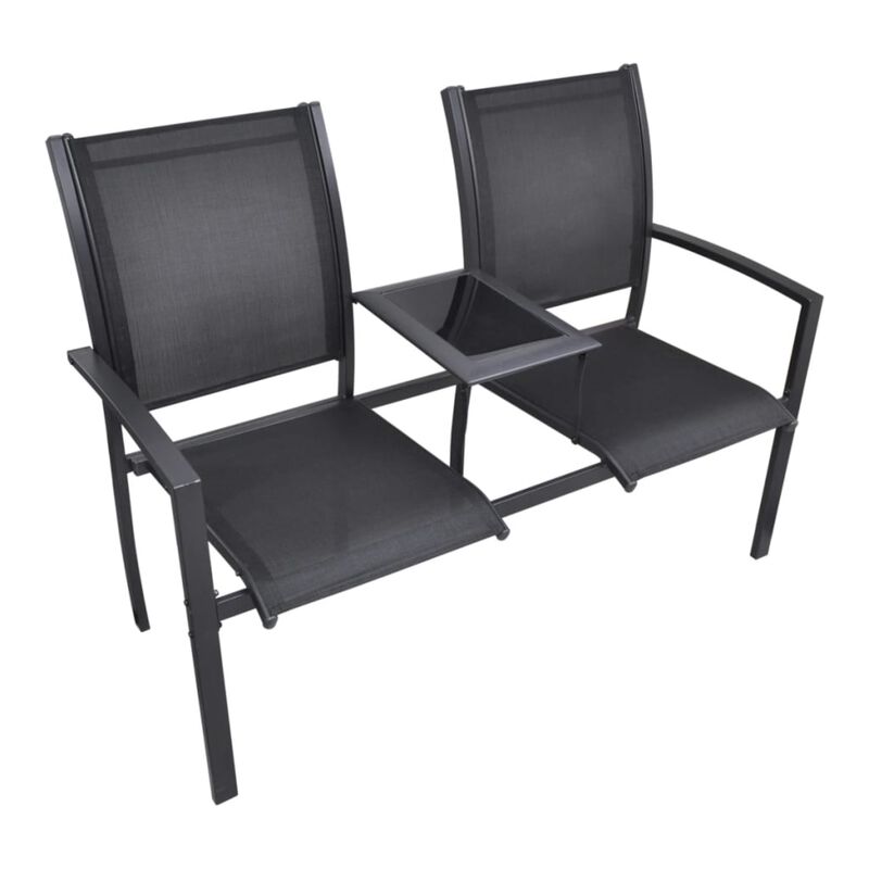 vidaXL 2 Seater Patio Bench 51.6" Steel and Textilene Black
