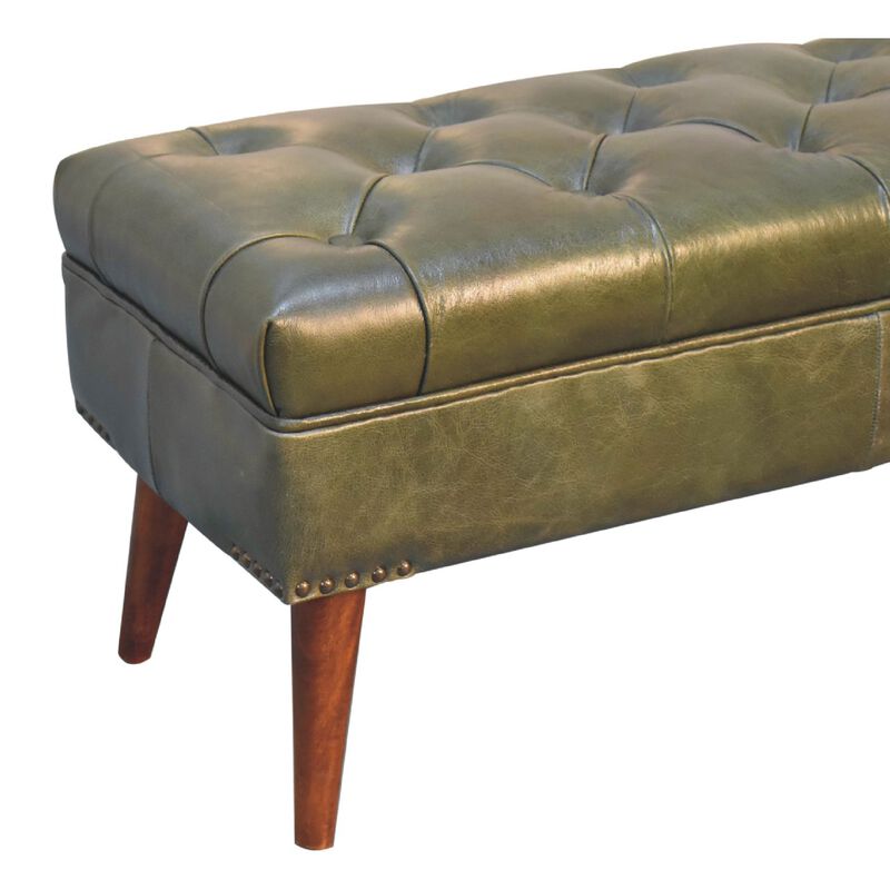 Harbour Green Upholstered Solid Wood Leather Bench
