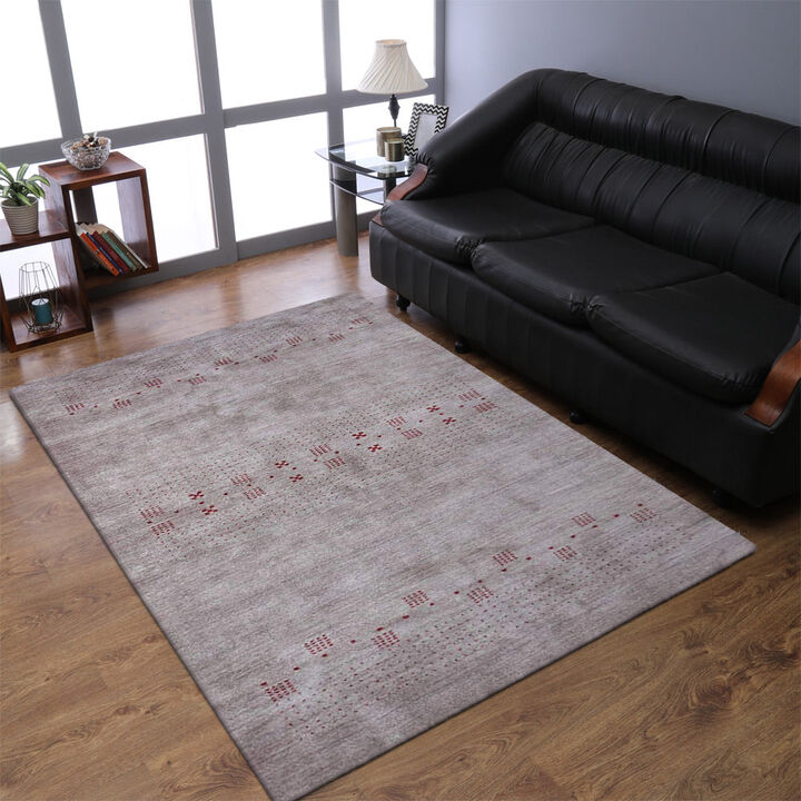 RUGSOTIC CARPETS HAND KNOTTED LOOM WOOL ECO-FRIENDLY AREA RUGS  - 8'x10', Rectangle, Light Brown Color, Contemporary Modern Design, High Pile Handmade Anti Skid Rugs for Living Room (L00507)