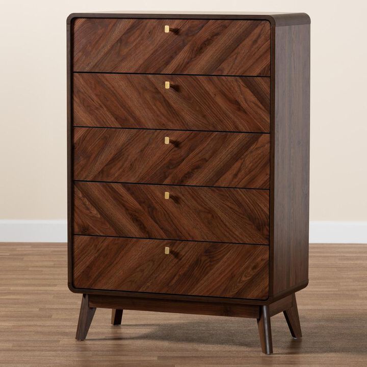 Baxton Studio Transitional Walnut Brown Finished Wood 5-Drawer Storage Chest